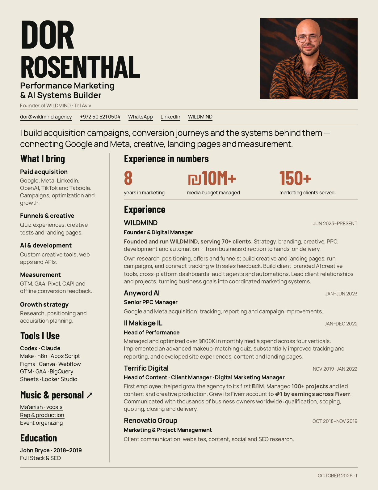 Dor Rosenthal CV, page 1 of 2